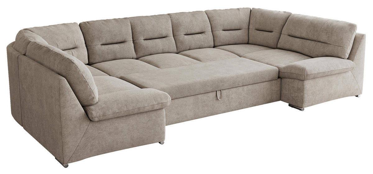 WOHNLANDSCHAFT COMODO U Beige Struktur - Beige/Silberfarben, Textil/Metall (340/93/206cm) - MKS