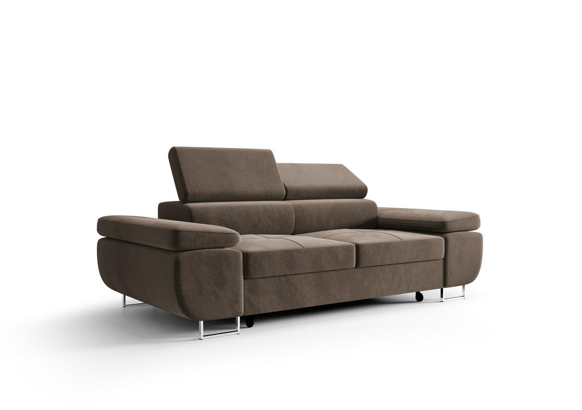 SCHLAFSOFA PRAGA 2, Sofa mit Schlaffunktion, Farbe: Braun, Velourstoff - Braun, Textil (208/90/100cm) - O-Sofa