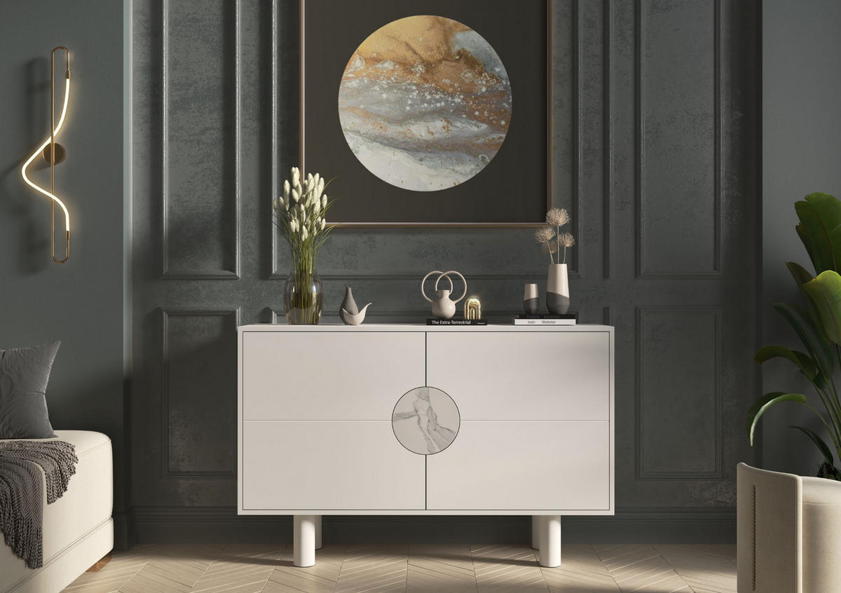 SIDEBOARD Zoe, Mit Marmor, 140 cm, Weiß - Weiß, Holz/Holzwerkstoff (140/90/40cm) - Dancan