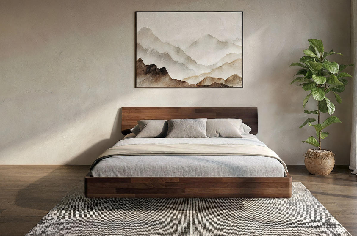 MASSIVHOLZBETT Lena, 140/200, Buche - lackiert, Nussbaumfarbe - Walnussfarben, Holz/Buchenholz (140/200cm) - Visby