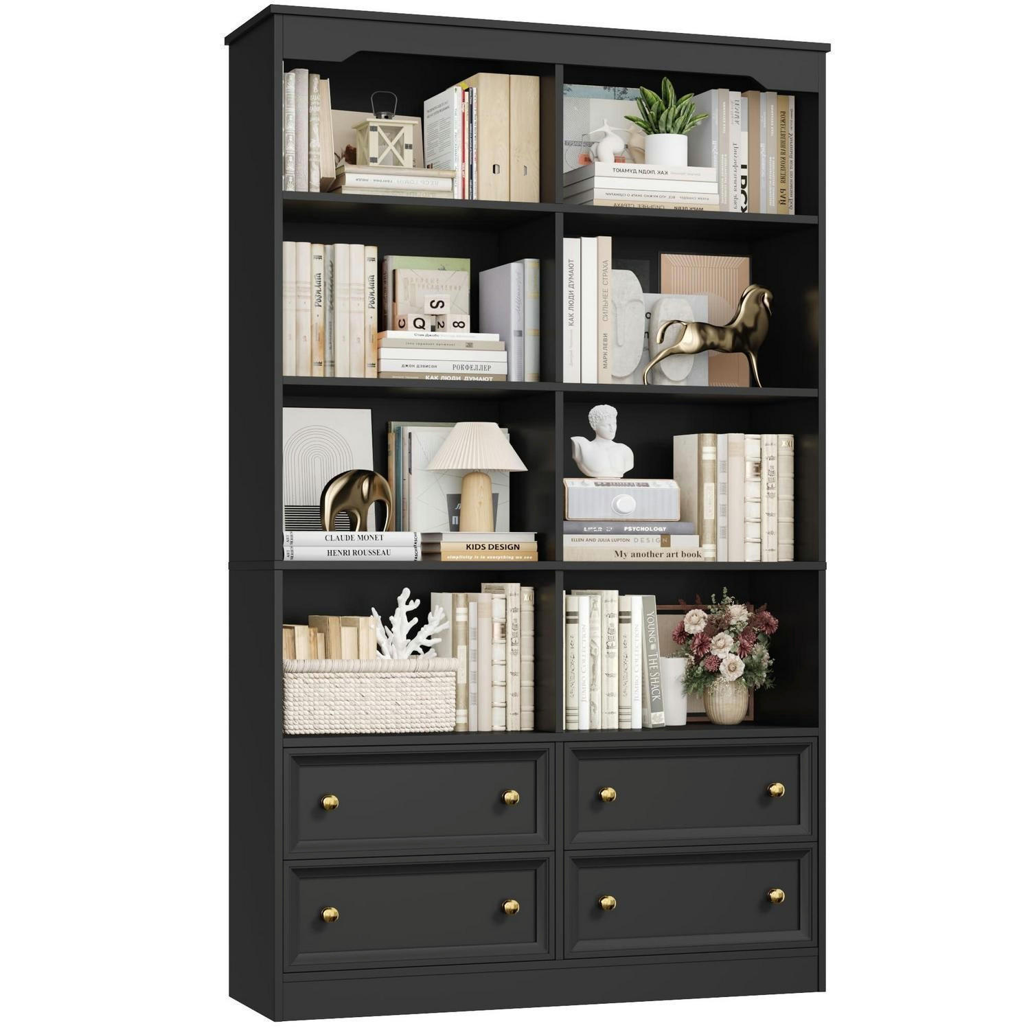 BÜCHERREGAL mit 4 Schubladen 180 cm schwarz - Schwarz, Holzwerkstoff (100/180/30cm)
