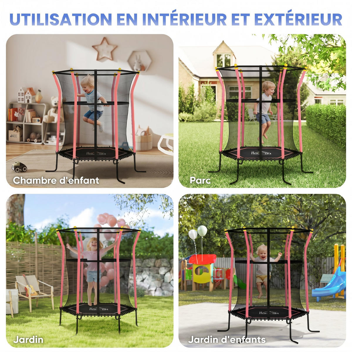 TRAMPOLIN DE-18992 Ø163 cm mit Sicherheitsnetz und Leiter Rot/Schwarz - Rot, Metall (163.5/163.5cm) - ComfortXL
