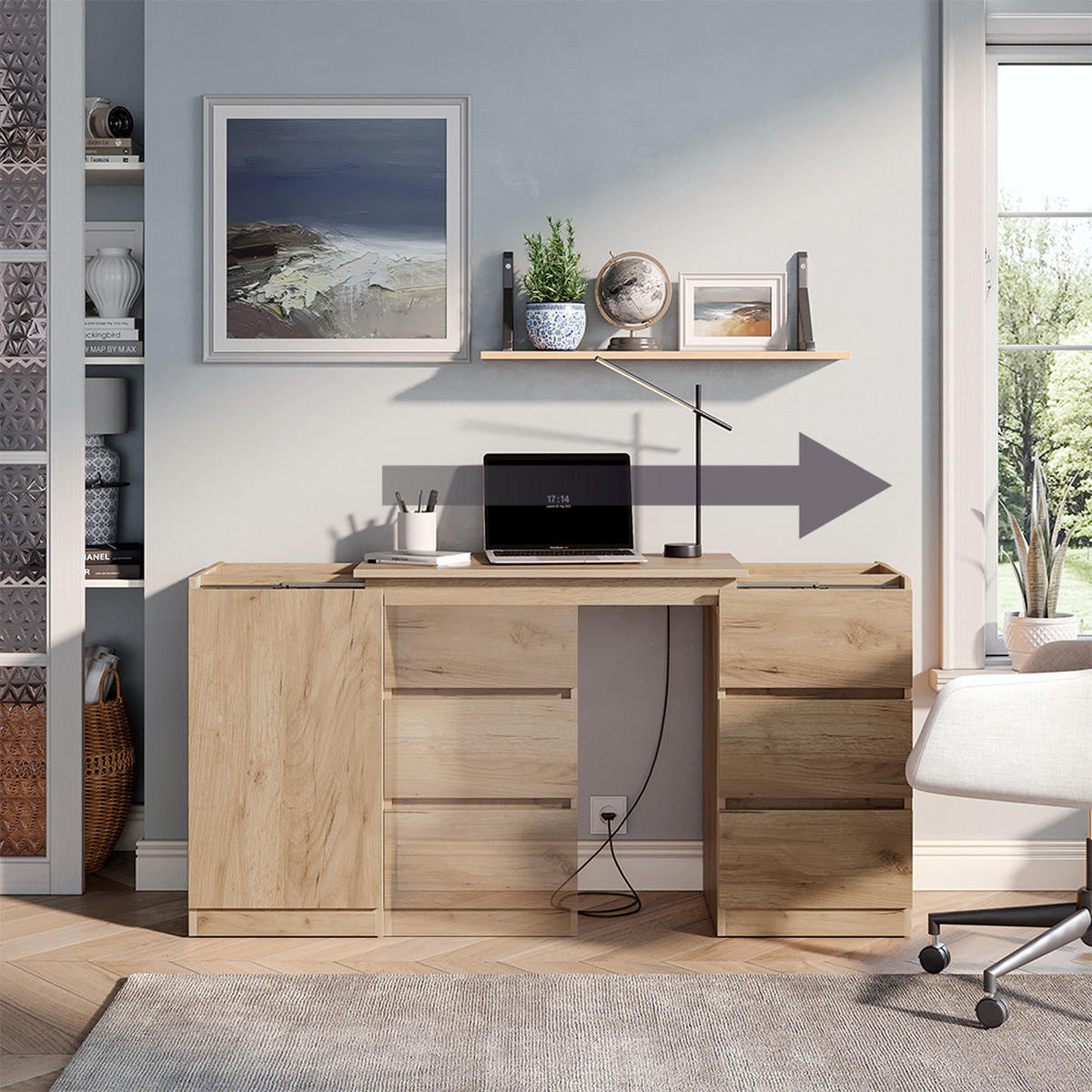 KOMMODE MIT SCHREIBTISCHFUNKTION Varino, Goldkraft Eiche, 80 x 75.5 cm ausziehbar - Honigeiche, Holzwerkstoff (80/75.5/40cm) - Vicco