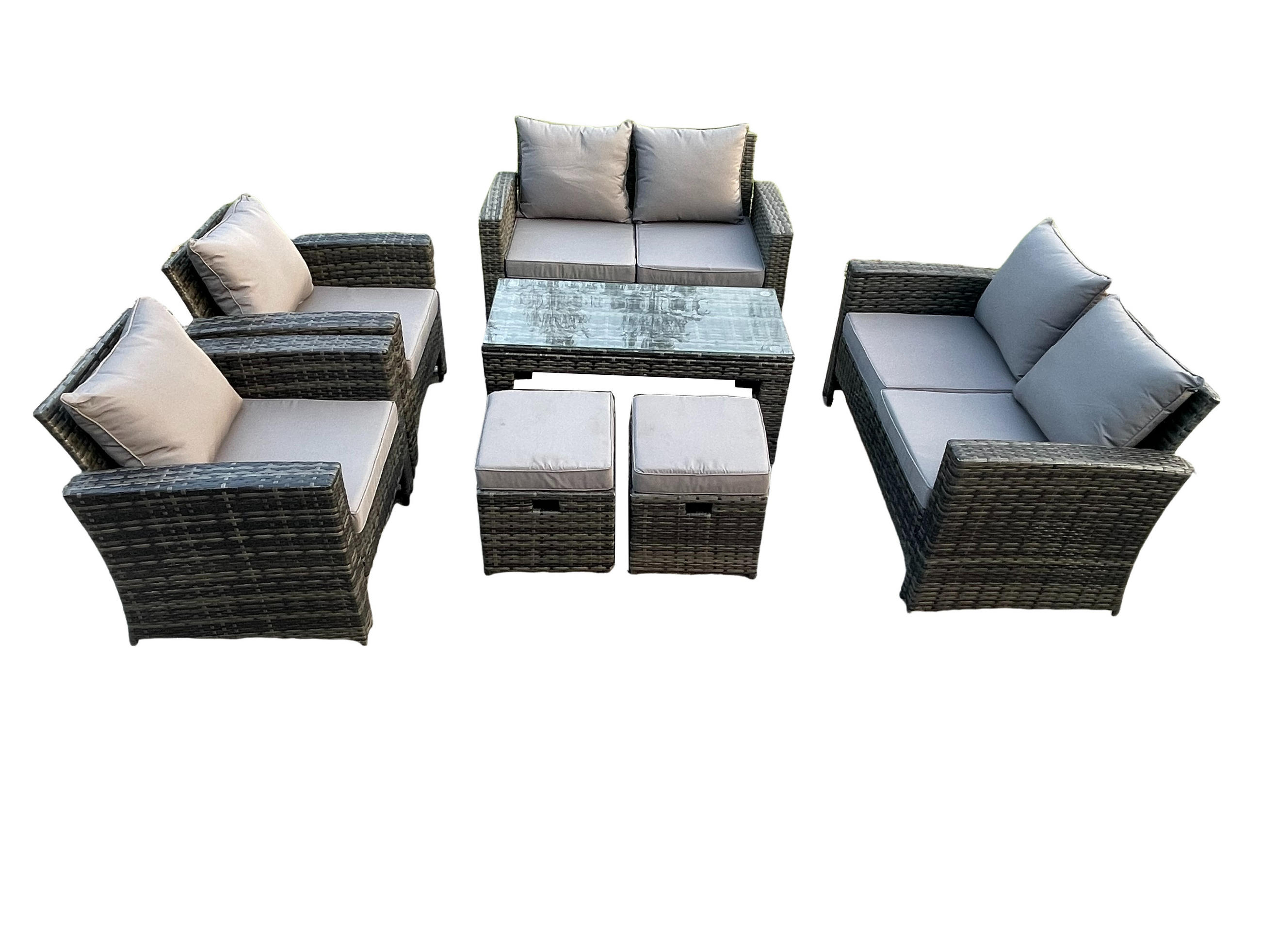 GARTENSOFA Hohe Rückenlehne Polyrattan Dunkelgrau 8-Sitzer - Dunkelgrau, Metall - Fimous