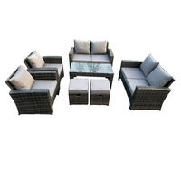 GARTENSOFA Hohe Rückenlehne Polyrattan Dunkelgrau 8-Sitzer - Dunkelgrau, Metall - Fimous