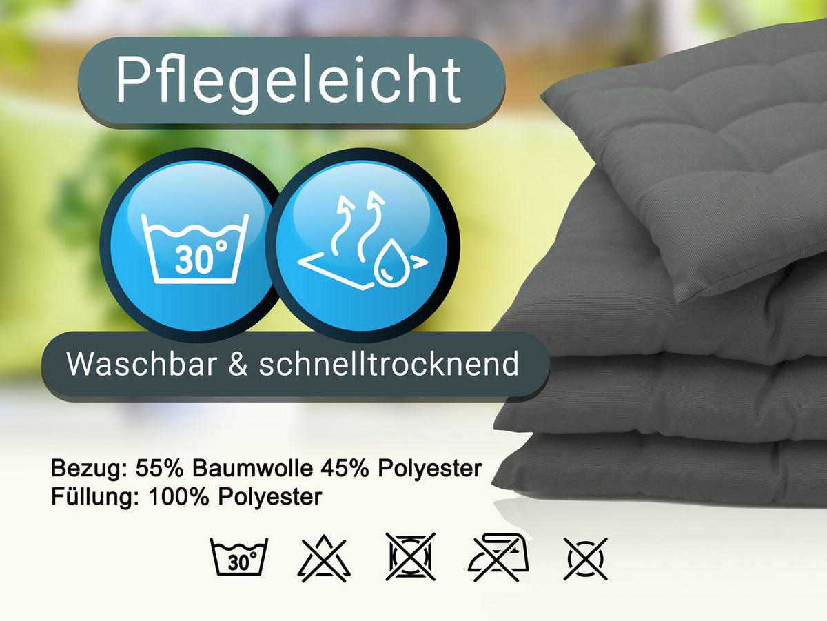 STUHLKISSEN, 4er-Set, 40x40 cm, 100% Polyester, Grau - Dunkelgrau, Textil (40/40/3cm) - Zollner