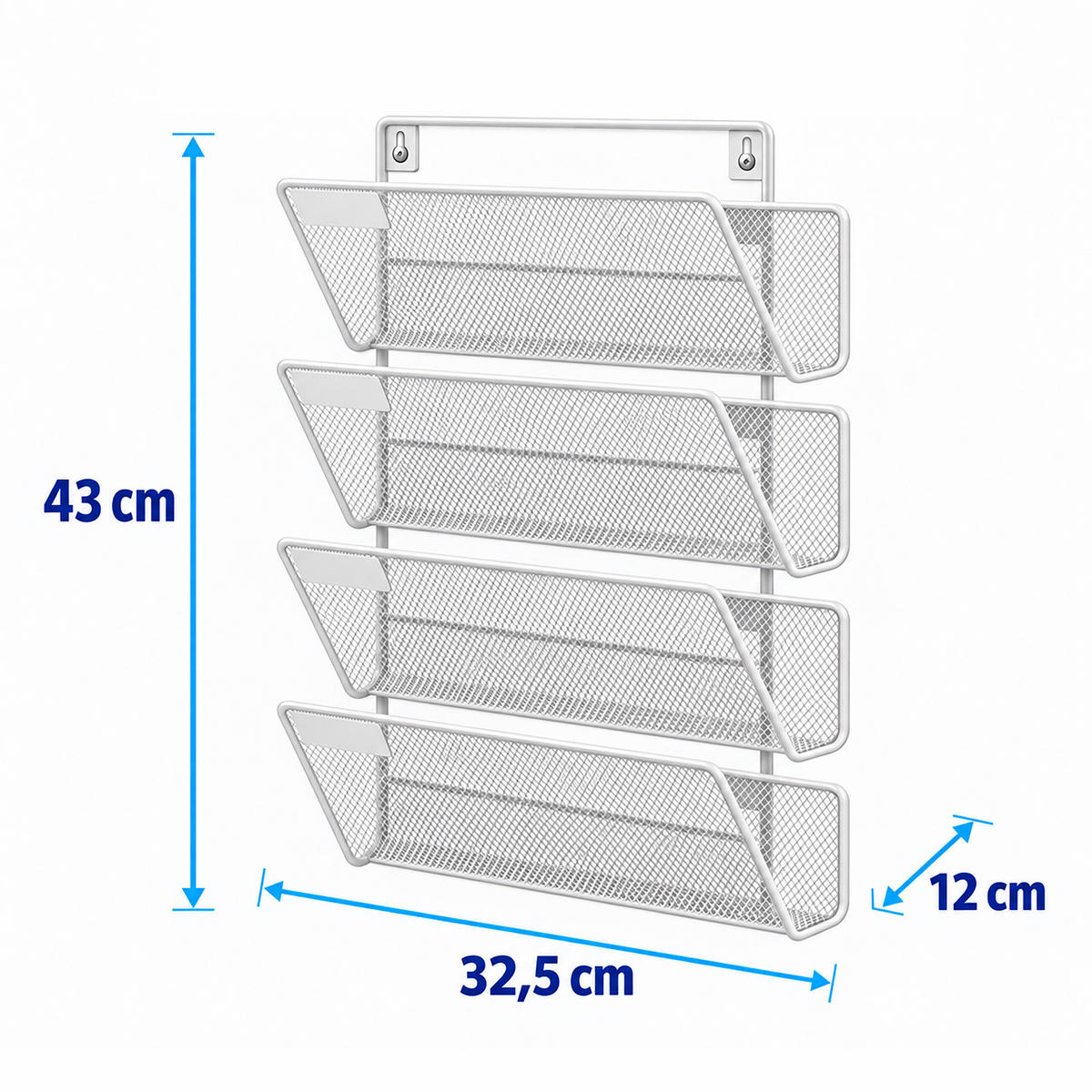 ZEITSCHRIFTENHALTER Weiß Metall Wandmontage 4 Ablagen A4 - Weiß, Metall (32.5/43/12cm) - Relaxdays