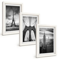 BILDER SET 3er Set - 20x30 cm Weißer Rahmen - Monochromatische Brückentürme - Weiß, Kunststoff (20/30cm) - TULUP