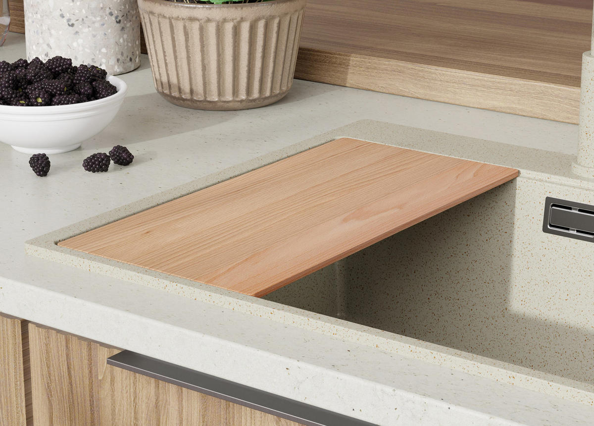 GRANITSPÜLE Oslo Duo, 2-er set Beige 78/50 cm 2 Becken + Küchenarmatur 32/20 cm + Ablauf-Set + Schneidebrett ab 80er Unterschrank - Chromfarben/Beige, Kunststoff (78/20/50cm) - Primagran