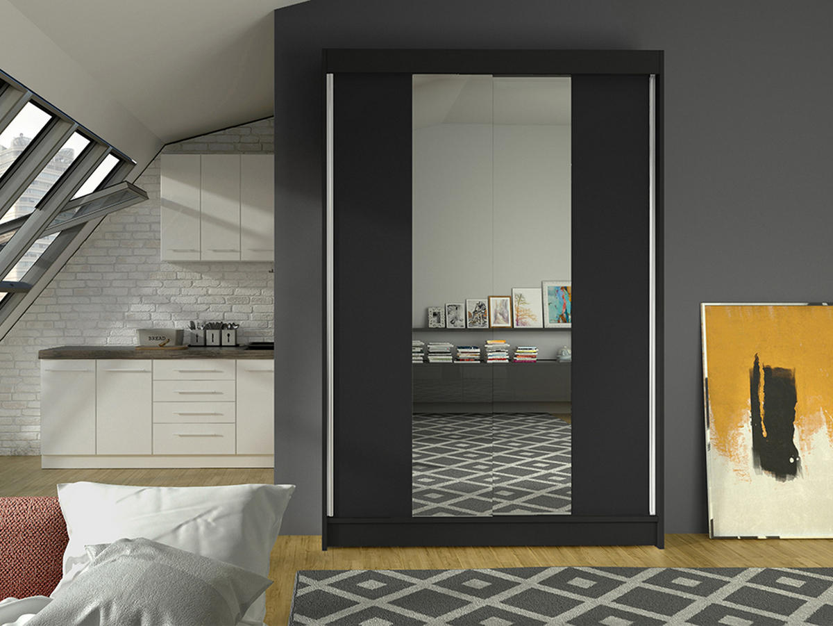 SCHWEBETÜRENSCHRANK Lino II - Schwarz, Holzwerkstoff/Metall (120/200/58cm) - MIRJAN24