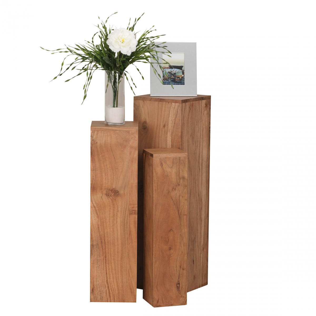 BEISTELLTISCH 3er Set Massivholz Ineinander Verstaubar Einzigartige Maserung, Beige 24x24x85 cm - Beige, Holz (24/24/85cm) - KADIMA DESIGN