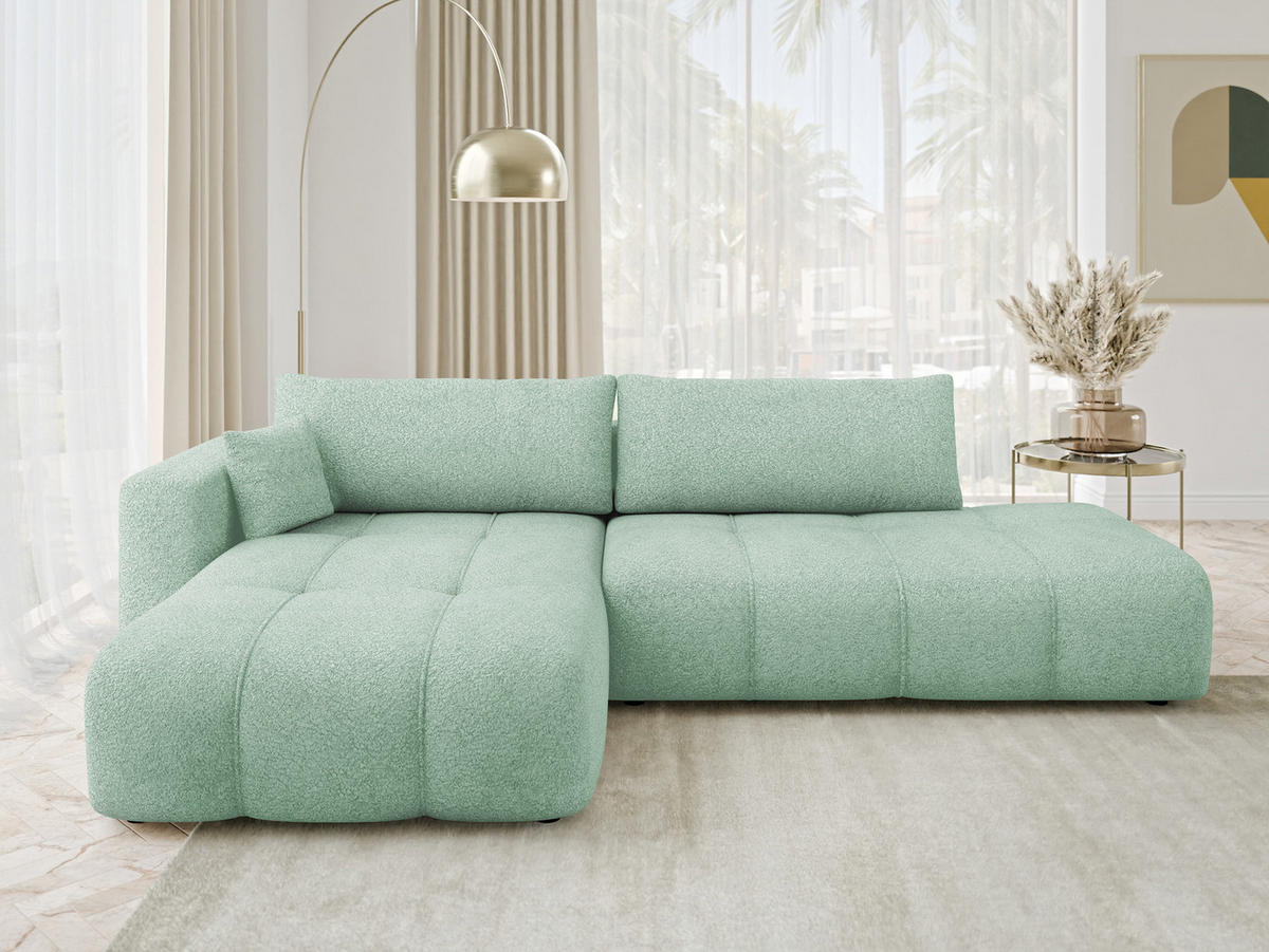 ECKSOFA Furyn O Boucle, Seite: Links - Schwarz/Mintgrün, Holzwerkstoff/Kunststoff (262/145cm) - MIRJAN24