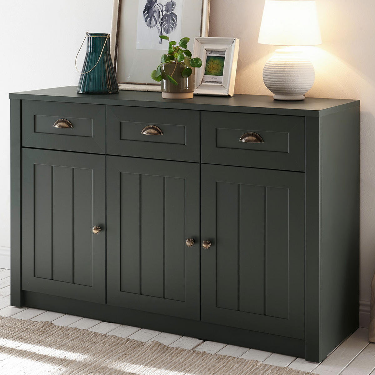 SIDEBOARD Athen-61 - Grün, Holzwerkstoff (130/86/43cm) - Lomado