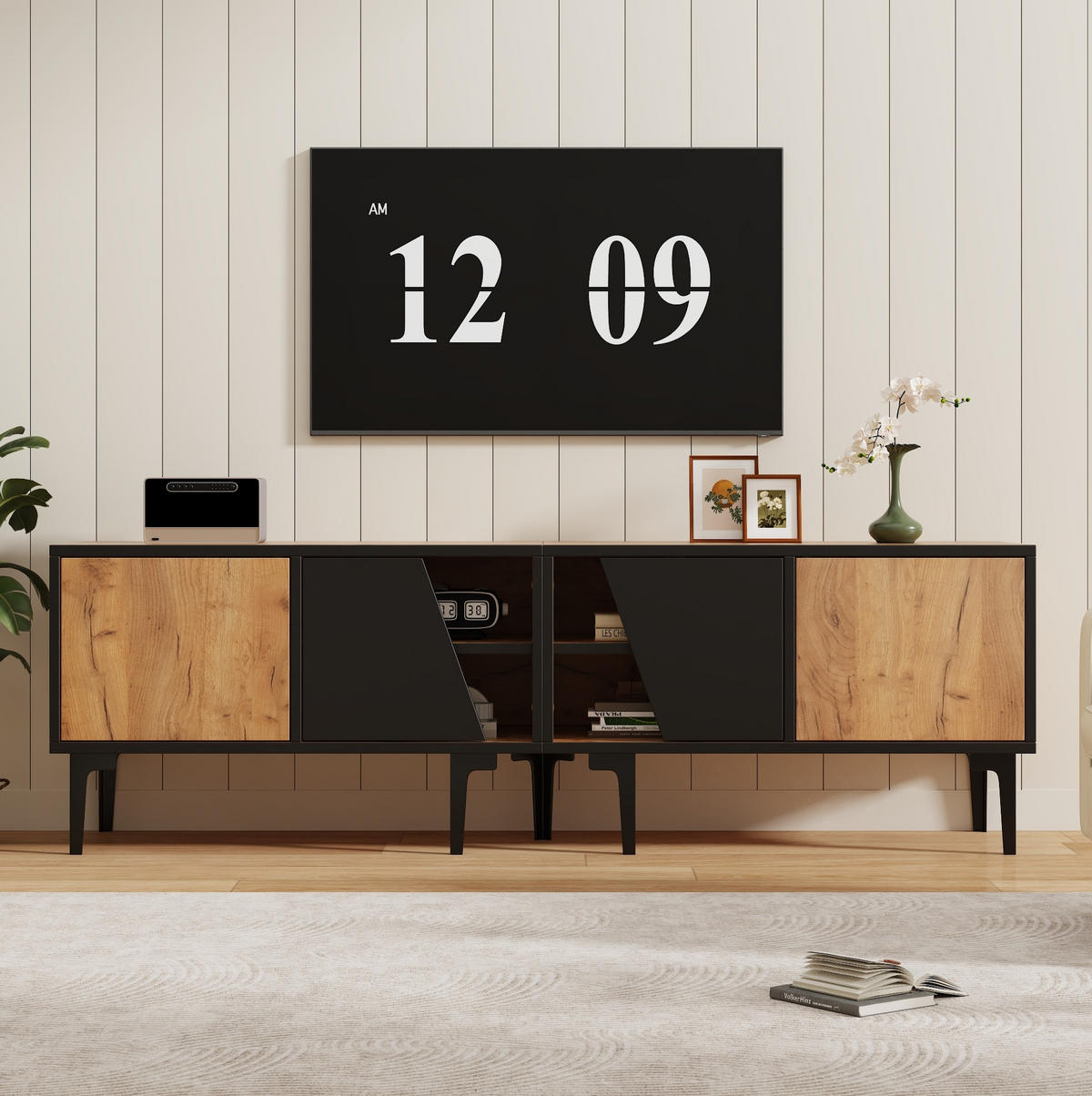 TV-LOWBOARD 160/36,5/45 cm naturfarben aus Spanplatte mit 4 Fächern - Hellbraun, Holzwerkstoff (160/45/36.5cm) - OKWISH