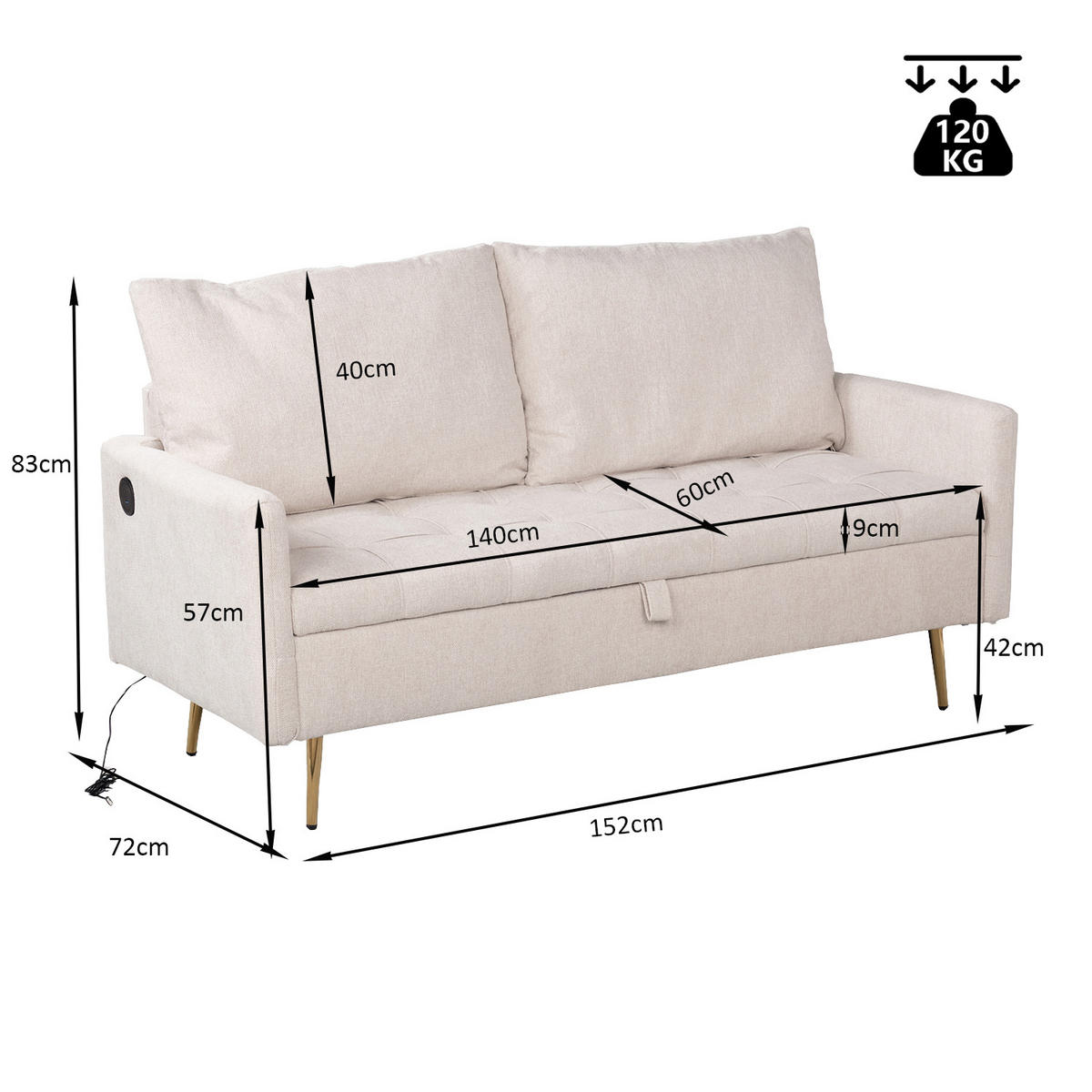 2-SITZER-SOFA in Beige - Beige, Textil (72/83/152cm) - Meubles Cosy