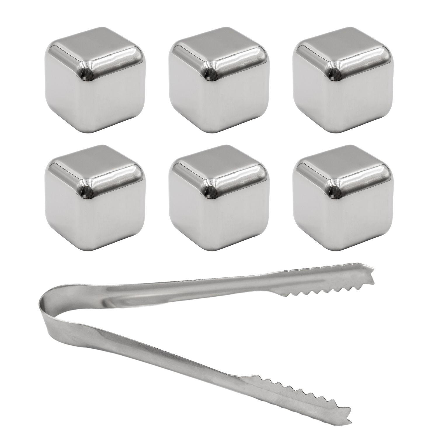 WHISKEY STEINE Eiswürfel (6 Stück) - Silberfarben, Metall (2.5/2.5/2.5cm) - Intirilife