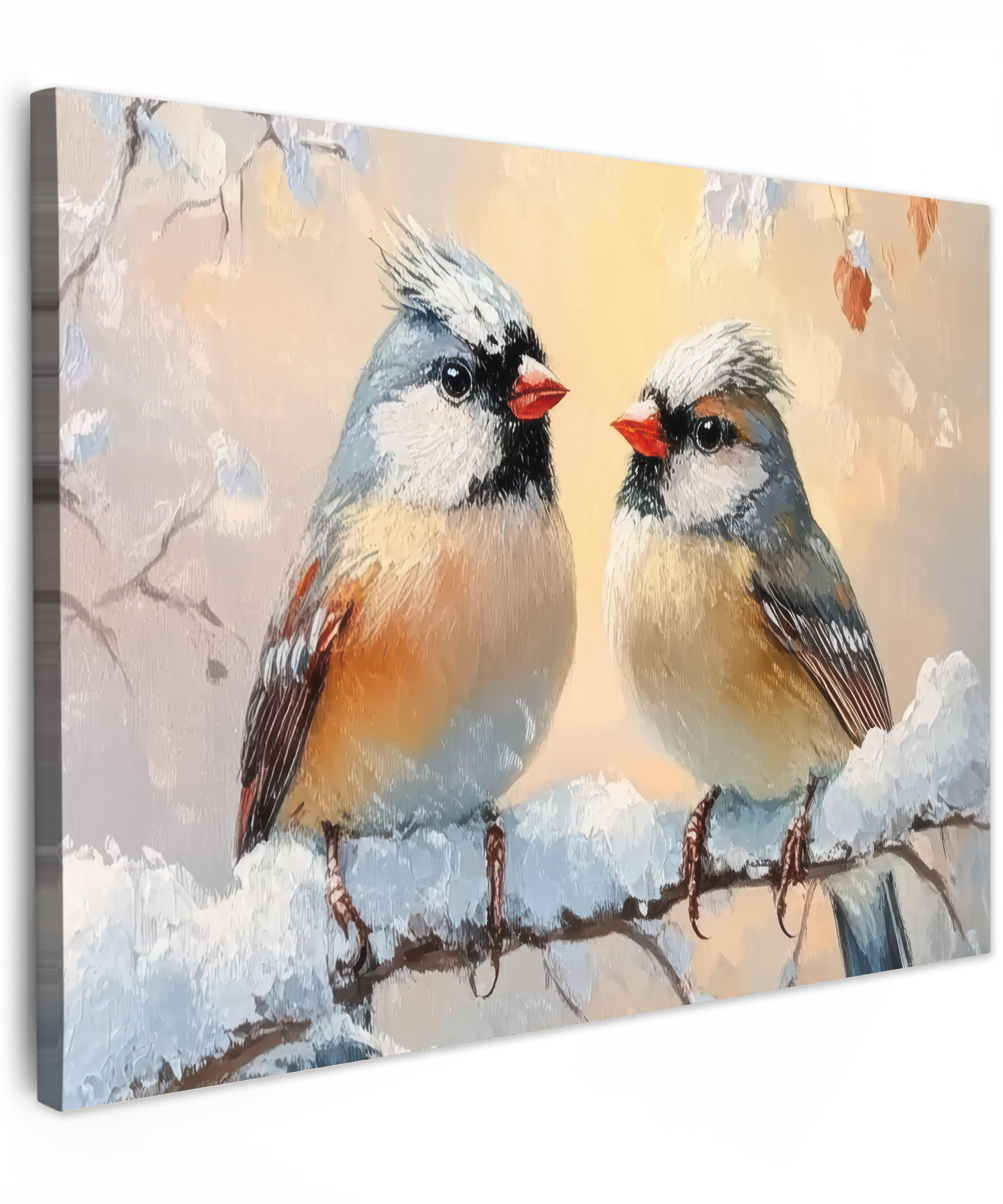 LEINWANDBILD Vögel - Zweig - Winter - Schnee 40x30 cm - Pastellblau, Textil (40/30cm) - MuchoWow