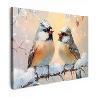 LEINWANDBILD Vögel - Zweig - Winter - Schnee 40x30 cm - Pastellblau, Textil (40/30cm) - MuchoWow