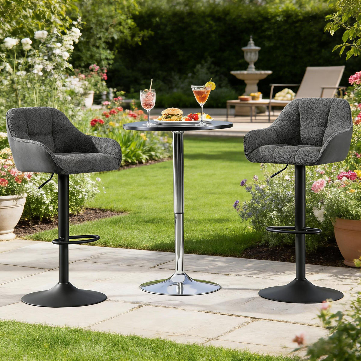 BARHOCKER 2er-Set Dunkelgrau drehbar & höhenverstellbar mit Rückenlehne - Dunkelgrau, Metall (50/109/52cm) - PANGIVO