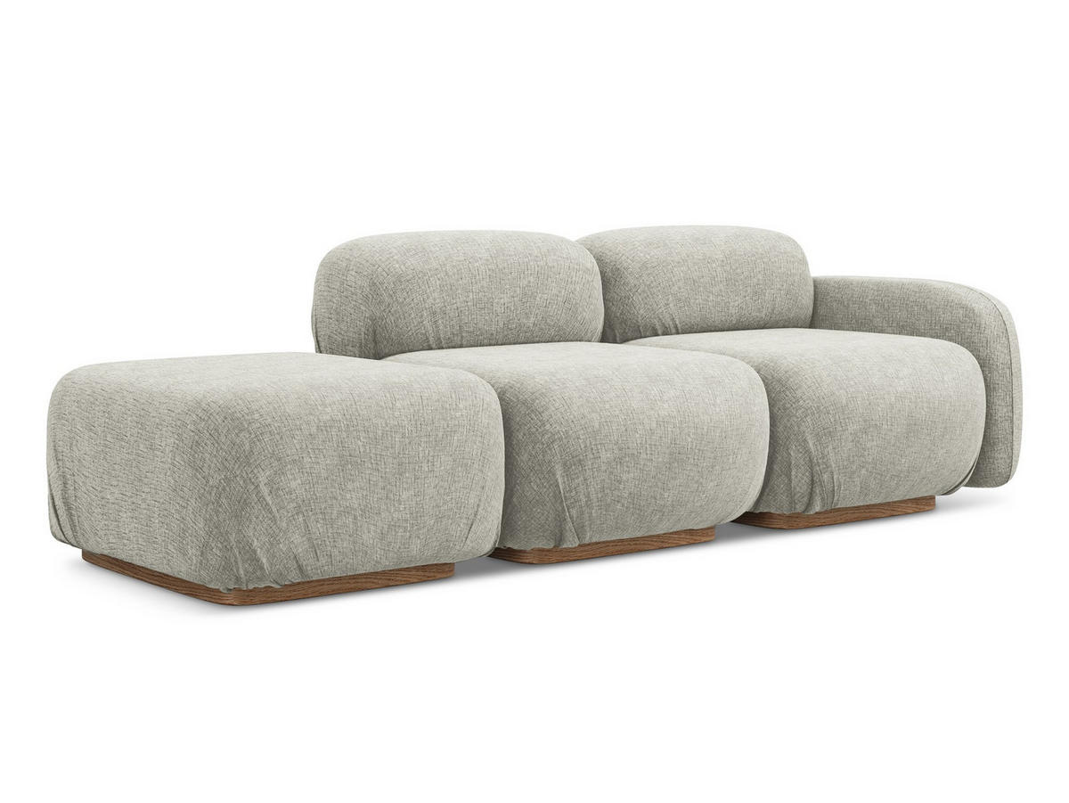 3-SITZER SOFA Links Chenille Stoff Grau - Silberfarben/Braun, Holz/Textil (258/73/95cm) - Makamii