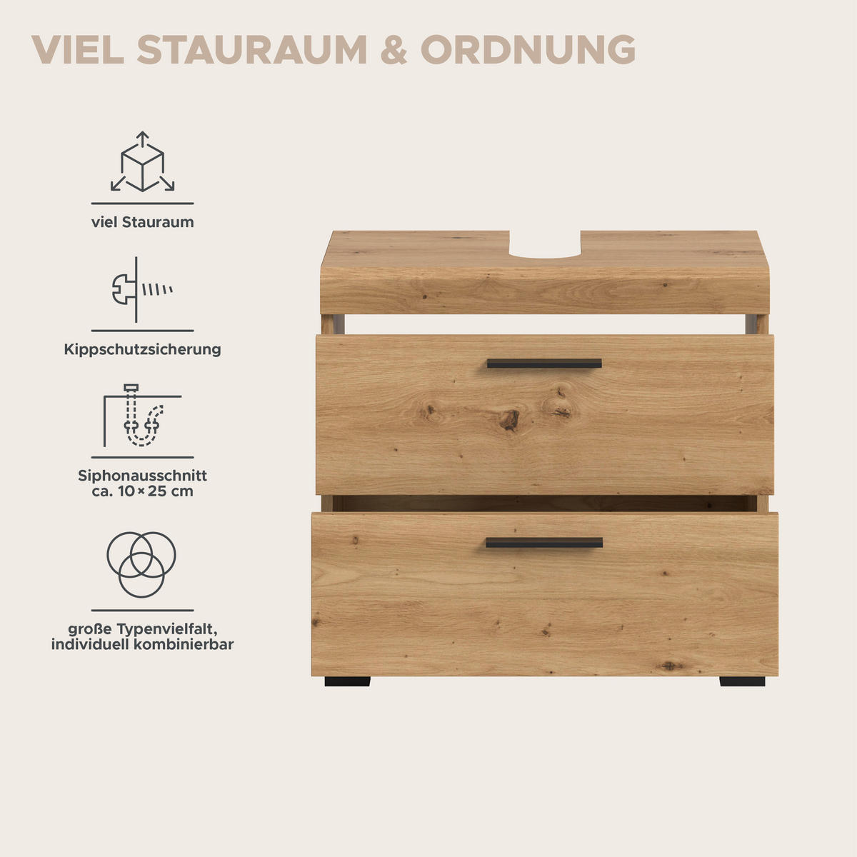 WASCHBECKENUNTERSCHRANK SCOUT (B/H/T: ca. 60/56/34 cm) in Artisan Eiche Nachbildung/Artisan Eiche Nachbildung - Eiche Artisan, Holz (60/56/34cm)