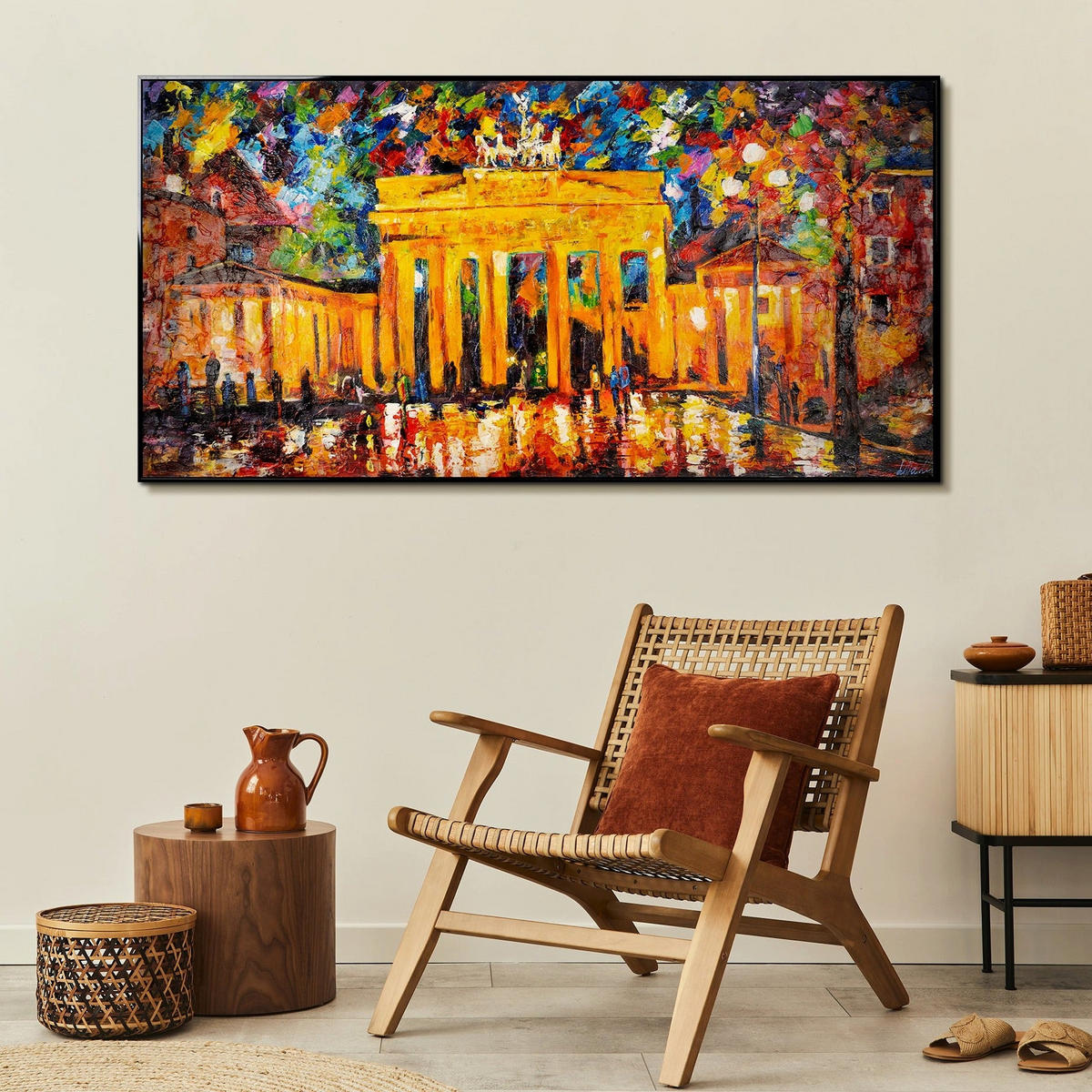 GEMÄLDE Brandenburger Tor Schattenfugenrahmen Schwarz 140x70 cm - Schwarz, Holz (140/70cm) - YS-art gallery