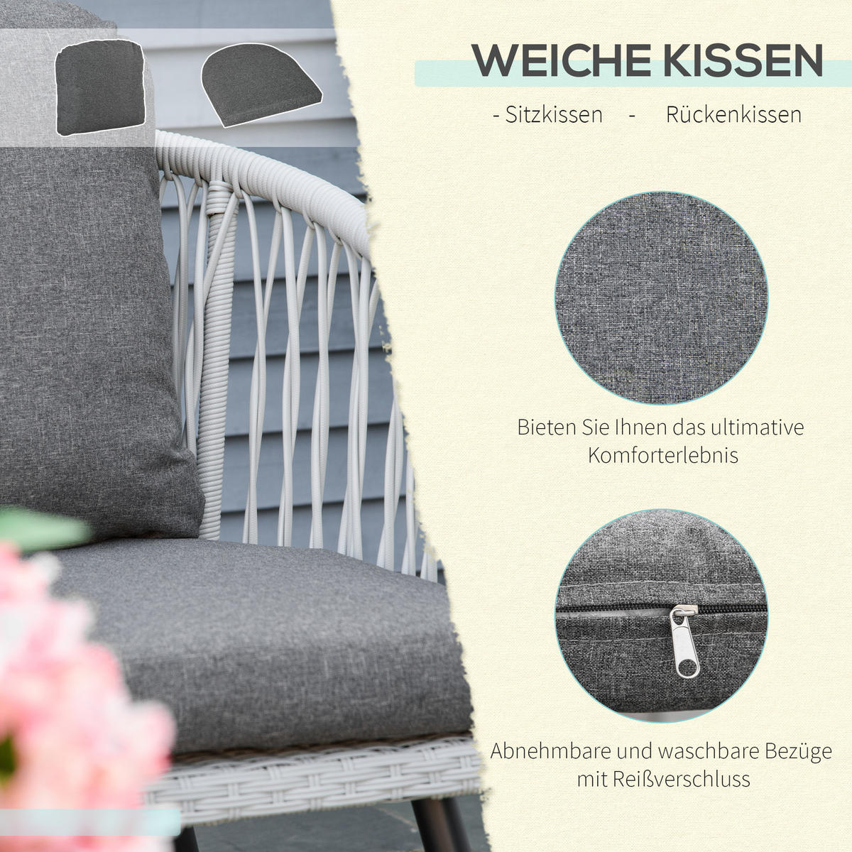 POLYRATTAN Gartenmöbel Set mit Sofa Kissen Aluminium Grau - Grau, Kunststoff - Outsunny