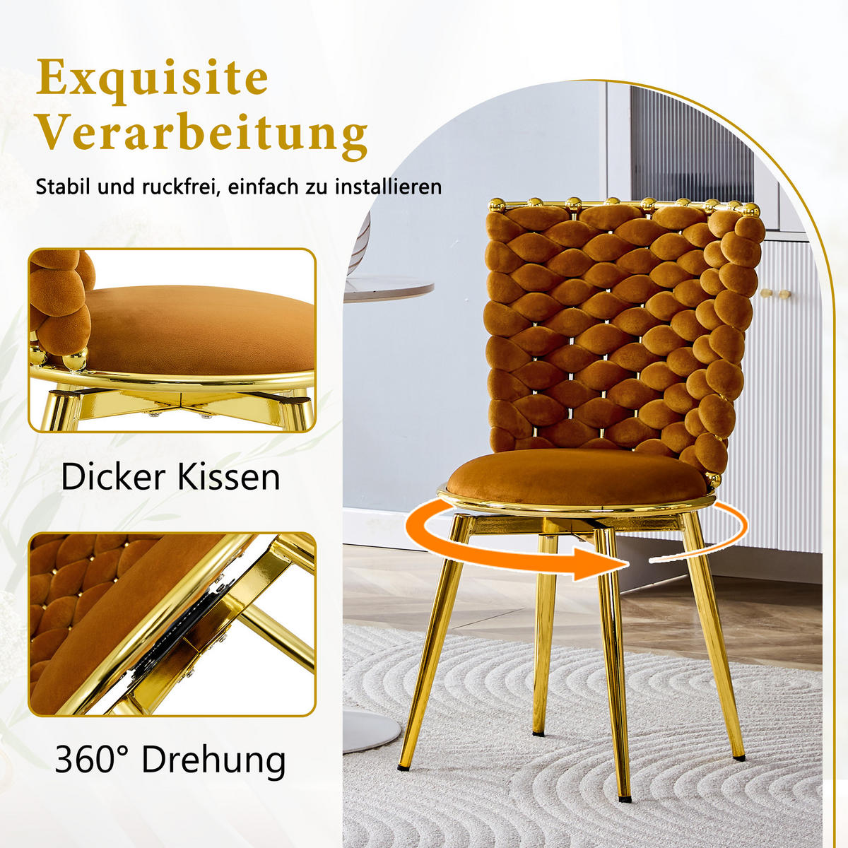 STUHL-SET DE-36805 2 Stück mit geflochtener Rückenlehne Orange - Orange, Metall (50.8/87.63/53cm) - ComfortXL