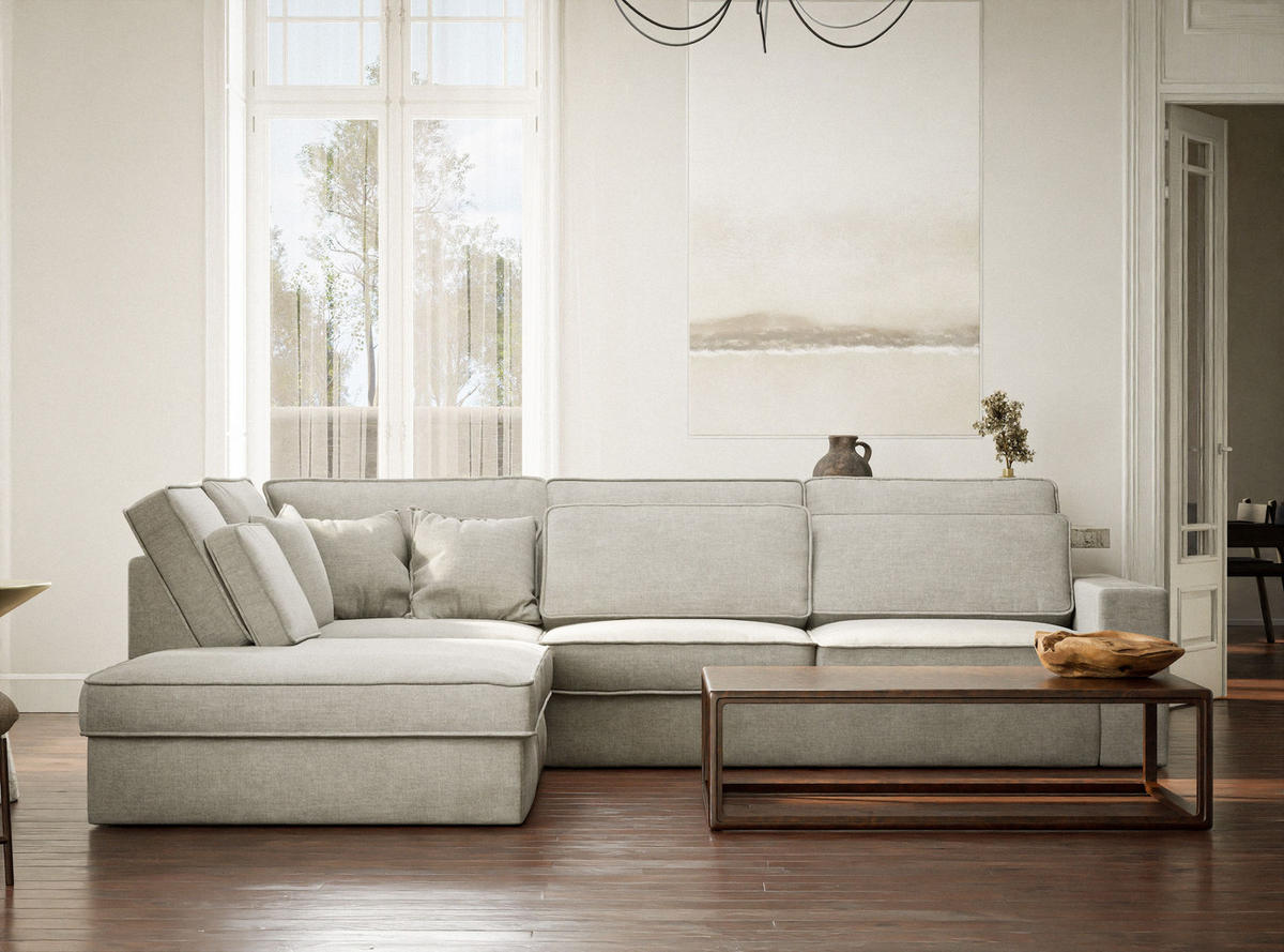 ECKSOFA Kirou Grau Chenille-Stoff - Links Seite - Schwarz/Grau, Holz/Holzwerkstoff (225/311cm) - Maison de Reve