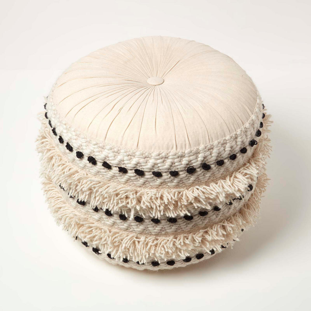 POUF Sahara schwarz-creme im Boho-Stil, 40/40/50 cm - Schwarz, Textil (50/40/50cm) - Homescapes