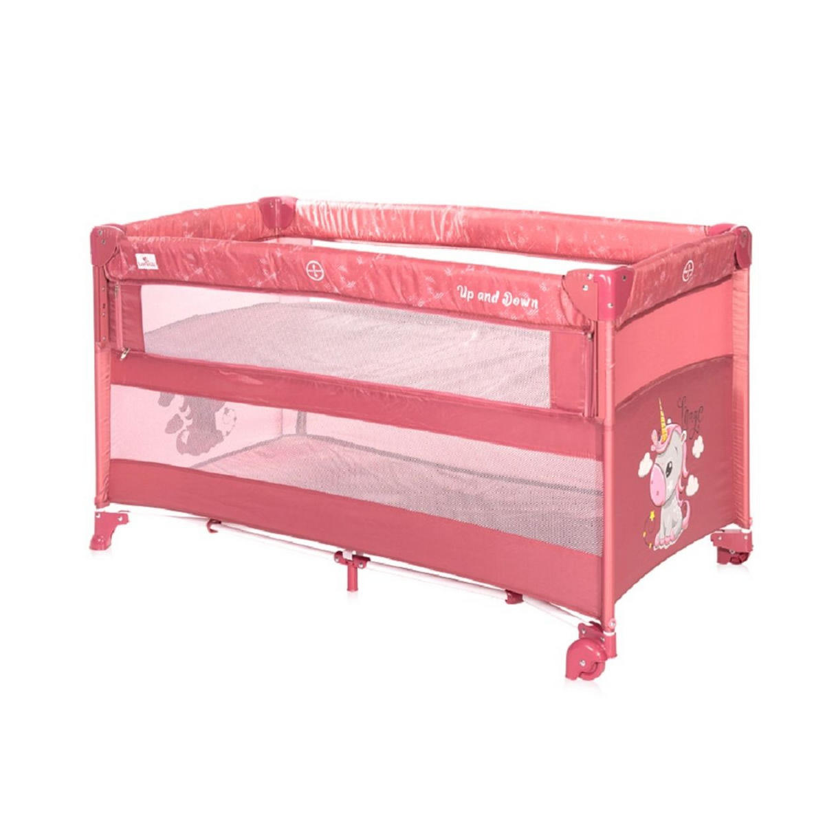 REISEBETT Up´n Down pink Öffnung, 2 Ebenen, Tragetasche, mit Rädern - Pink, Kunststoff (65/125cm) - Lorelli