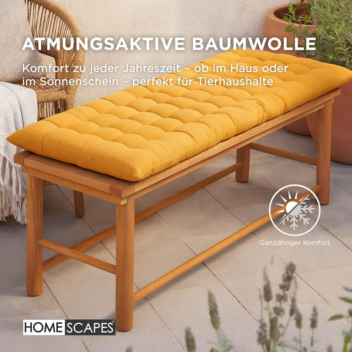 BANKAUFLAGE 2-Sitzer gelb 108/42/5 cm - Gelb, Textil (108/42/5cm) - Homescapes
