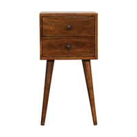 NACHTTISCH MINI KASTANIENHOLZ MIT 2 SCHUBLADEN - Beige/Messingfarben, Holz/Metall (30/57/30cm) - Artisan Furniture