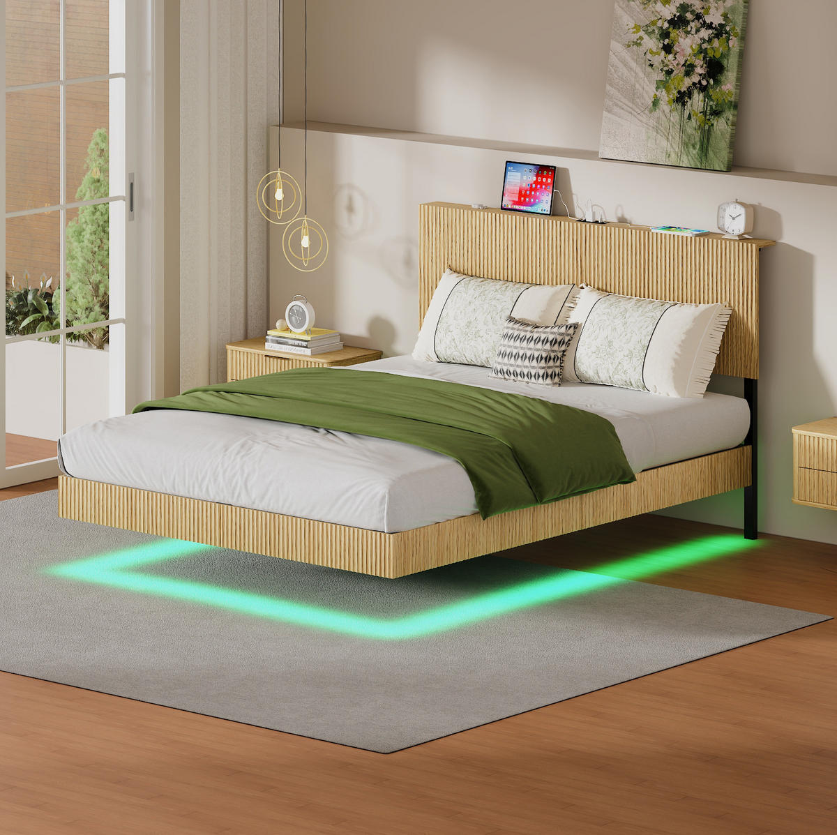 ETAGENBETT 140/200 cm aus Metall und Spanplatte mit LED, Natur - Naturfarben, Metall (140/200cm) - OKMYHOME