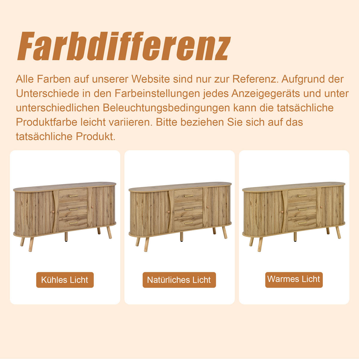 SIDEBOARD Skandi Holzoptik Schiebetüren Schubladen MDF - Honigeiche, Holzwerkstoff (36.5/75/150cm) - FLIEKS