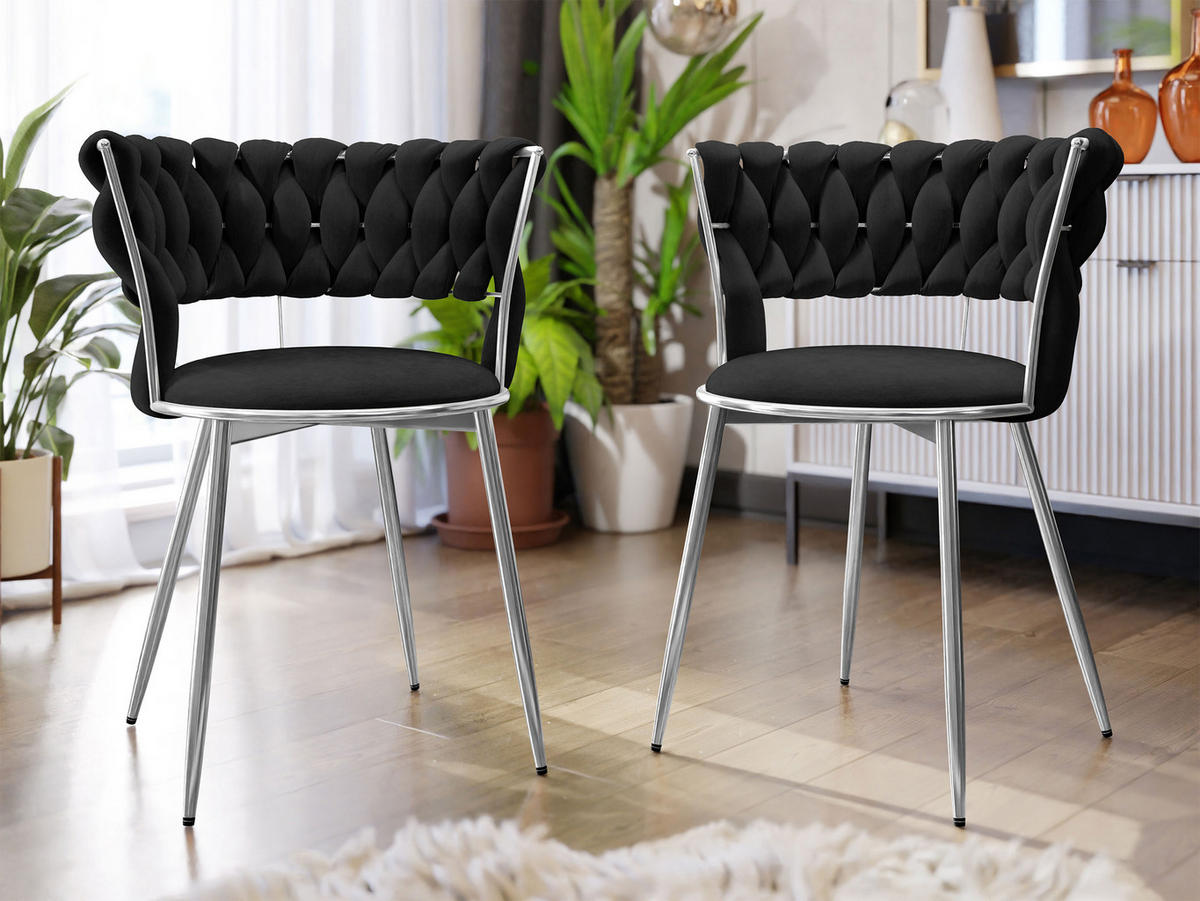STUHL 2er-Set Muz DC-1141/CM (2 Stück in Samt) - Chromfarben/Schwarz, Textil/Metall (57/74/52cm) - MIRJAN24