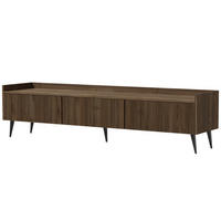 LOWBOARD Amfali mit 3 Klapptüren, geriffelte Fronten, Push-to-open, Metallbeine, 180 cm, Walnussfarben - Walnussfarben/Schwarz, Holzwerkstoff/Metall (180/45/41cm) - Beautysofa