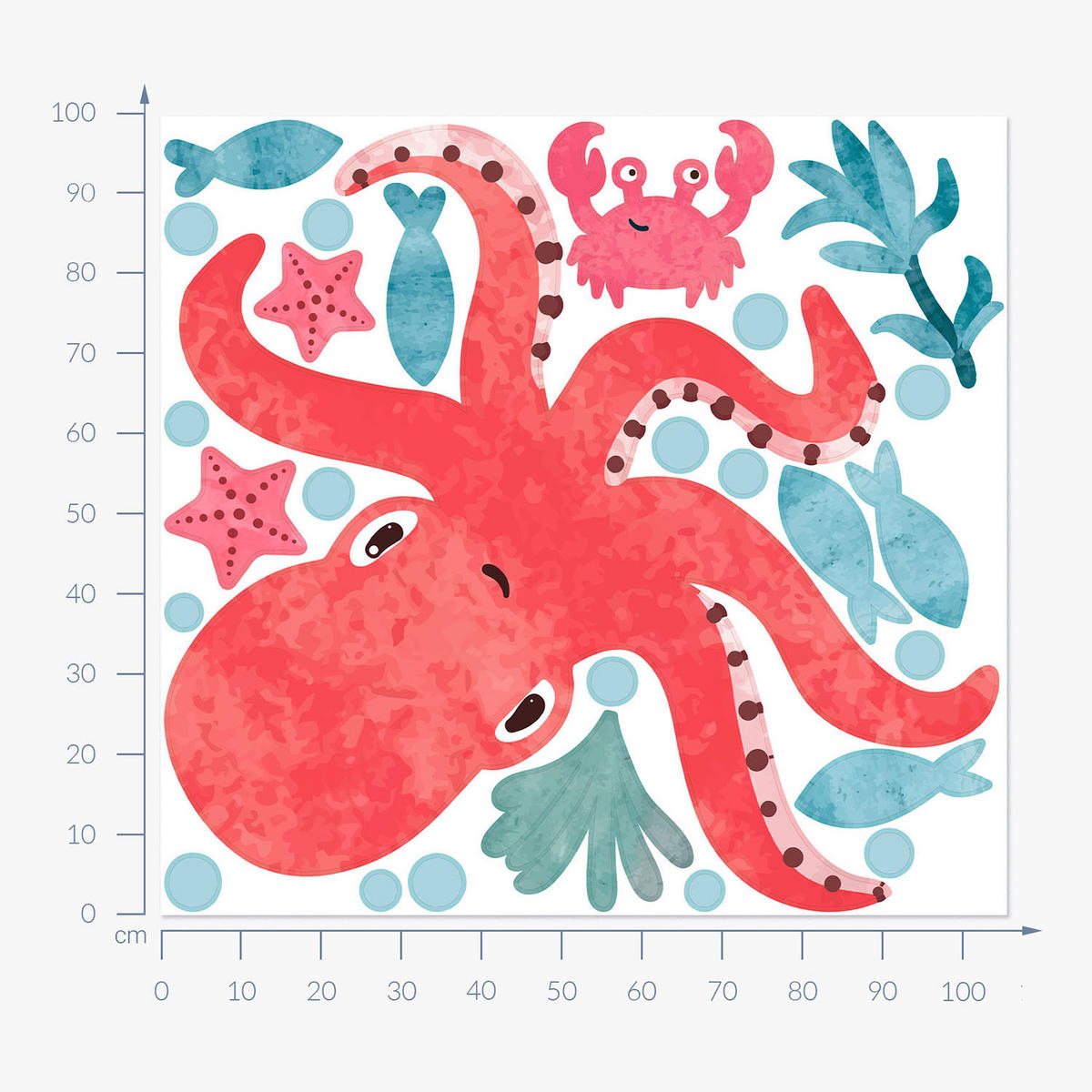 WANDAUFKLEBER 100x106cm - Oktopus - Multicolor, Kunststoff (100/106/0.1cm) - Wallfluent