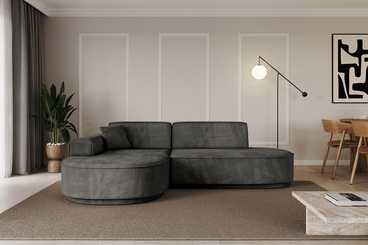 ECKSOFA Ottomane Links MARI-L1-v3 - 232x163x81 cm Dunkelgrau Velours - Dunkelgrau/Schwarz, Holzwerkstoff/Kunststoff (232/163cm) - ALTDECOR