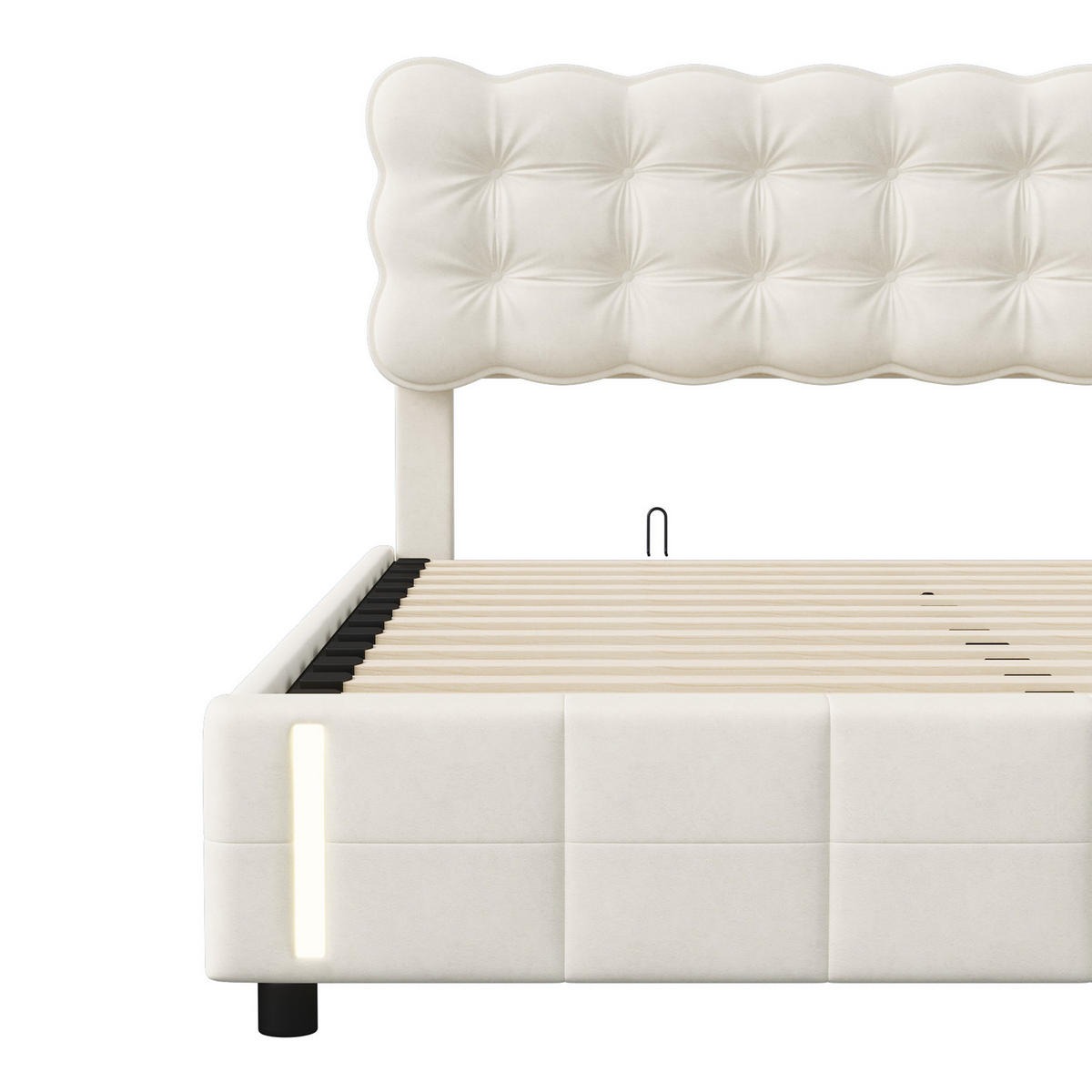 POLSTERBETT Eleganz 140/200 cm mit Bettkasten & Bewegungsmelder Samtoptik Beige - Beige, Textil (140/200cm) - Creahappy