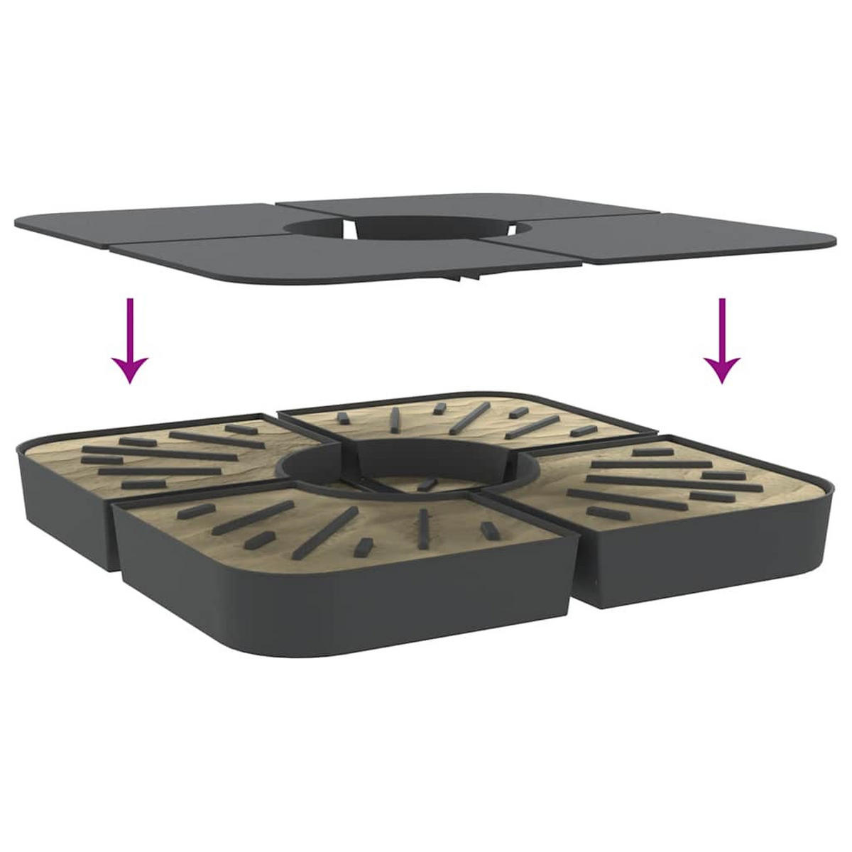 KREUZFUSS-SCHIRMSTÄNDER-SET 4Er Set 100 Kg Pp - Anthrazit, Kunststoff (100/100cm) - vidaXL
