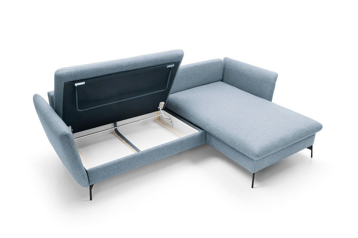 ECKSOFA FERRO Blau Geflochtener Stoff mit Schlaffunktion - Blau, Holz (258/167cm) - MASSENO