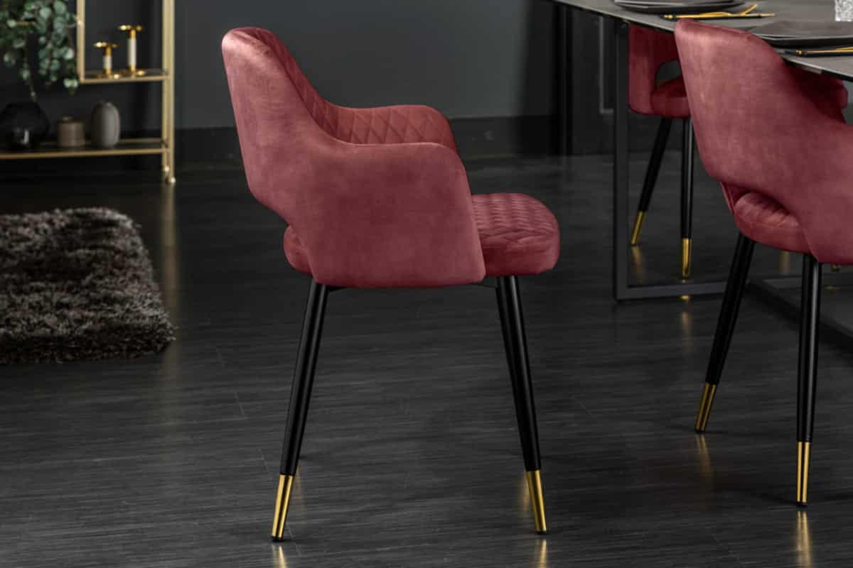 STUHL PARIS Samt Rot 80 cm - Rot/Goldfarben, Textil/Metall (56/81/57cm) - riess-ambiente