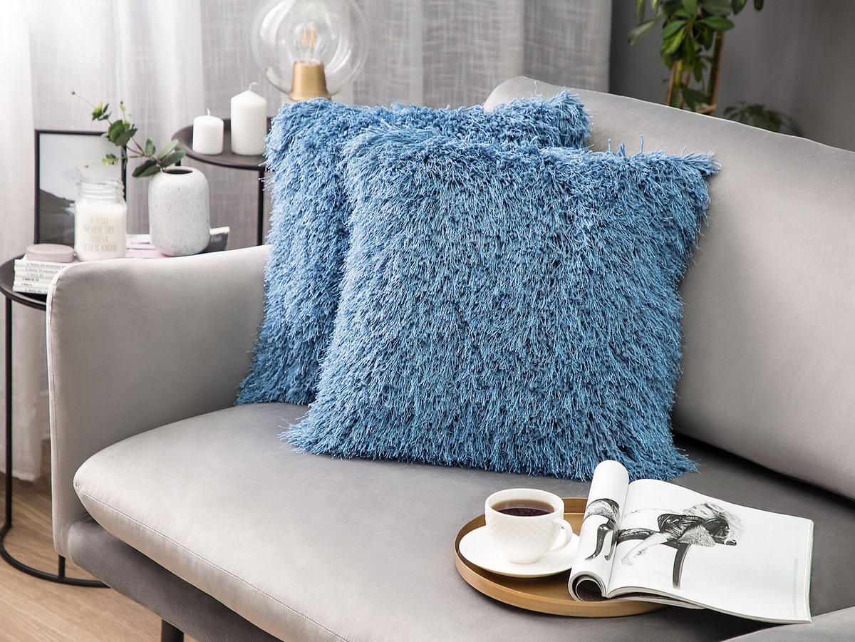 DEKOKISSEN 2er-Set Hellblau 45/45 cm Cide - Hellblau, Textil (45/45cm) - Beliani