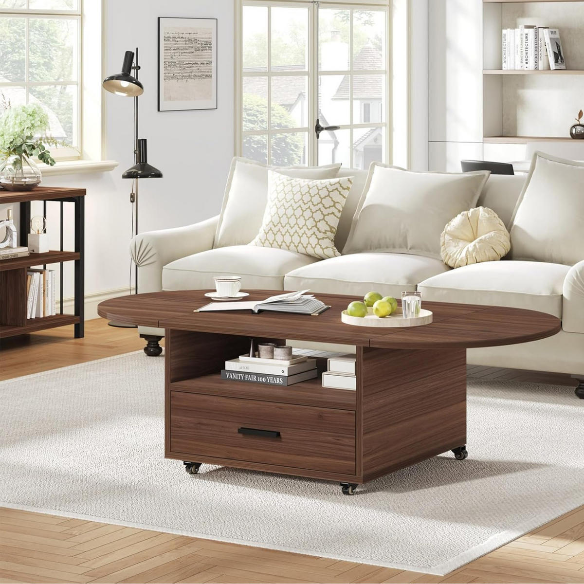 COUCHTISCH Wohnzimmertisch mit Stauraum 120 x 60 x 45 cm Klappplatte - Walnussfarben, Holzwerkstoff/Metall (120/120/45cm) - Quality Elegance