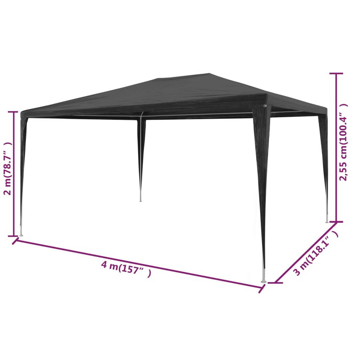 PARTYZELT 3/4 M Pe Anthrazit - Anthrazit, Kunststoff (300/255/400cm) - vidaXL