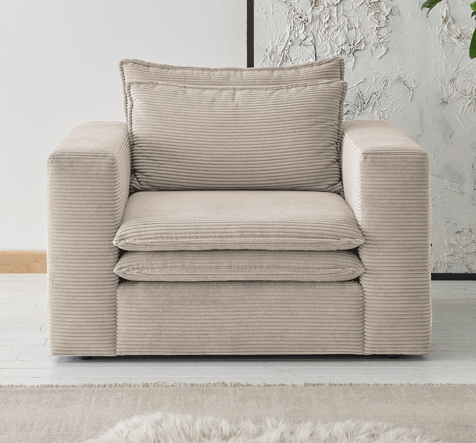 SESSEL beige Cord, Loungesessel 110 cm - Beige, Holz/Kunststoff (110/83/91cm) - Furn.Design