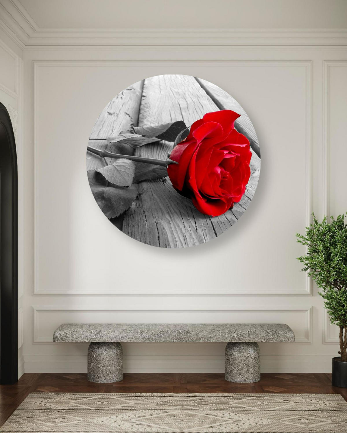 RUNDES BILD Grau 60/60 cm - Rot/Grau, Textil (60/60cm) - KUNSTLOFT