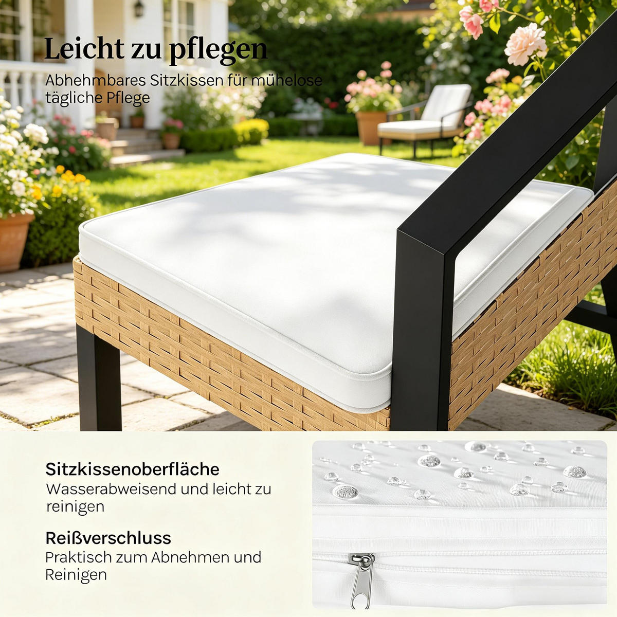 GARTENMÖBEL-SET Naturholz 4-teilig inkl. Couchtisch & abnehmbaren Polstern - Naturfarben, Naturmaterialien - PANGIVO