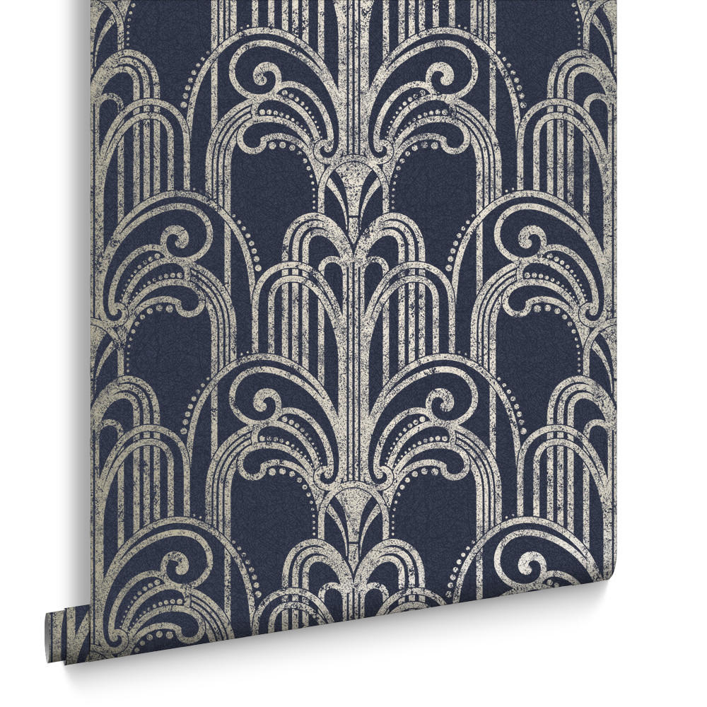 VLIESTAPETE - Art Deco Mitternacht - Blau, Papier/Kunststoff (53/1000cm) - Graham & Brown